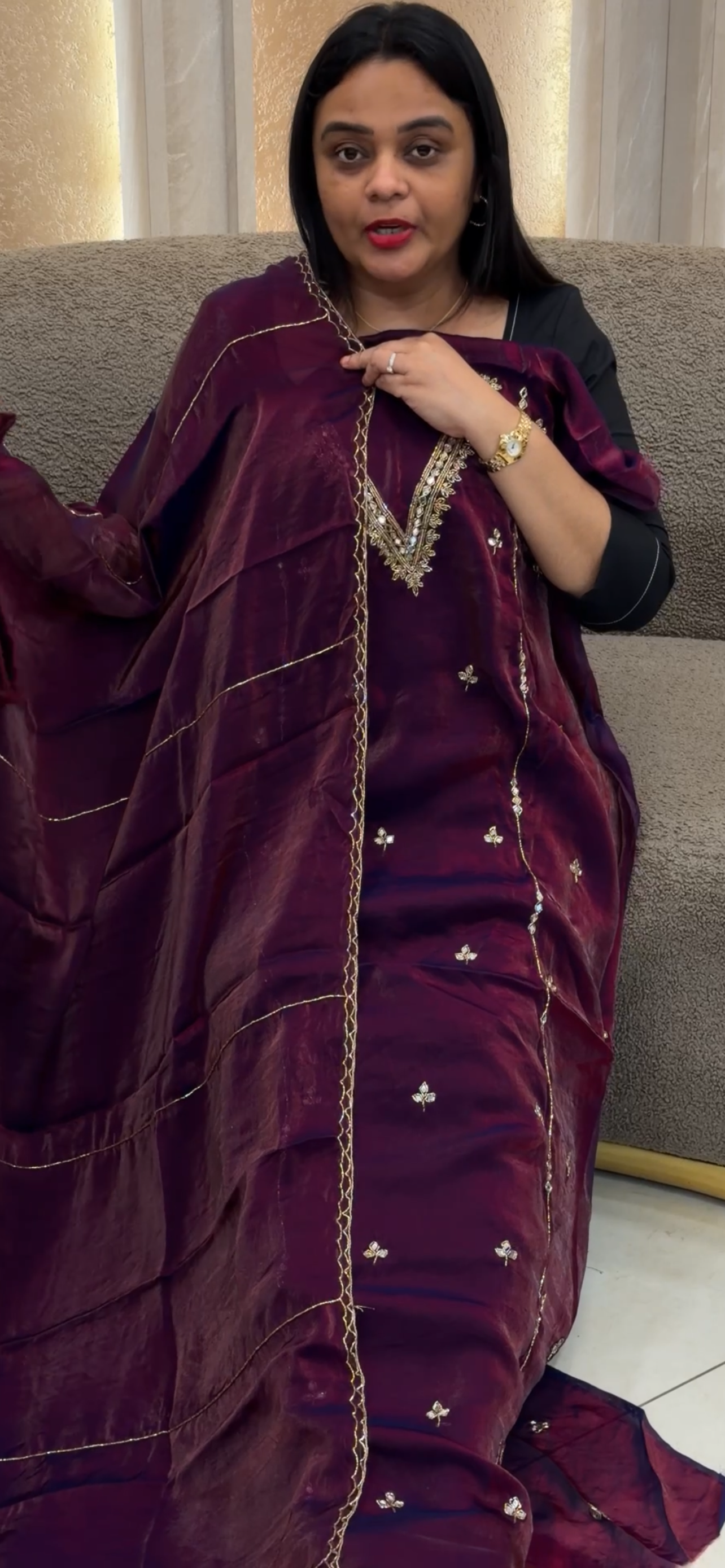 VELVET ORGANZA UNSTITCHED SALWAR SUITS - IHA 34369
