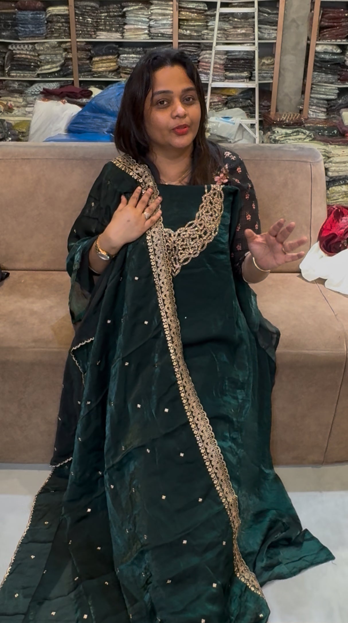 VELVET ORGANZA UNSTITCHED SALWAR SUITS - IHA 25253