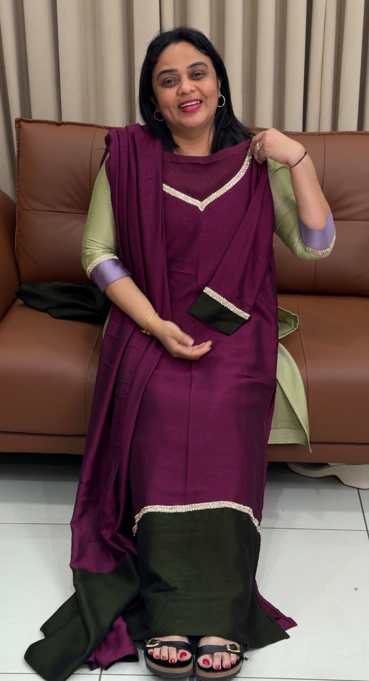 IHA'S IN-HOUSE SEMI RAW SILK SLITTED TOP AND DUPATTA - IHA 34216