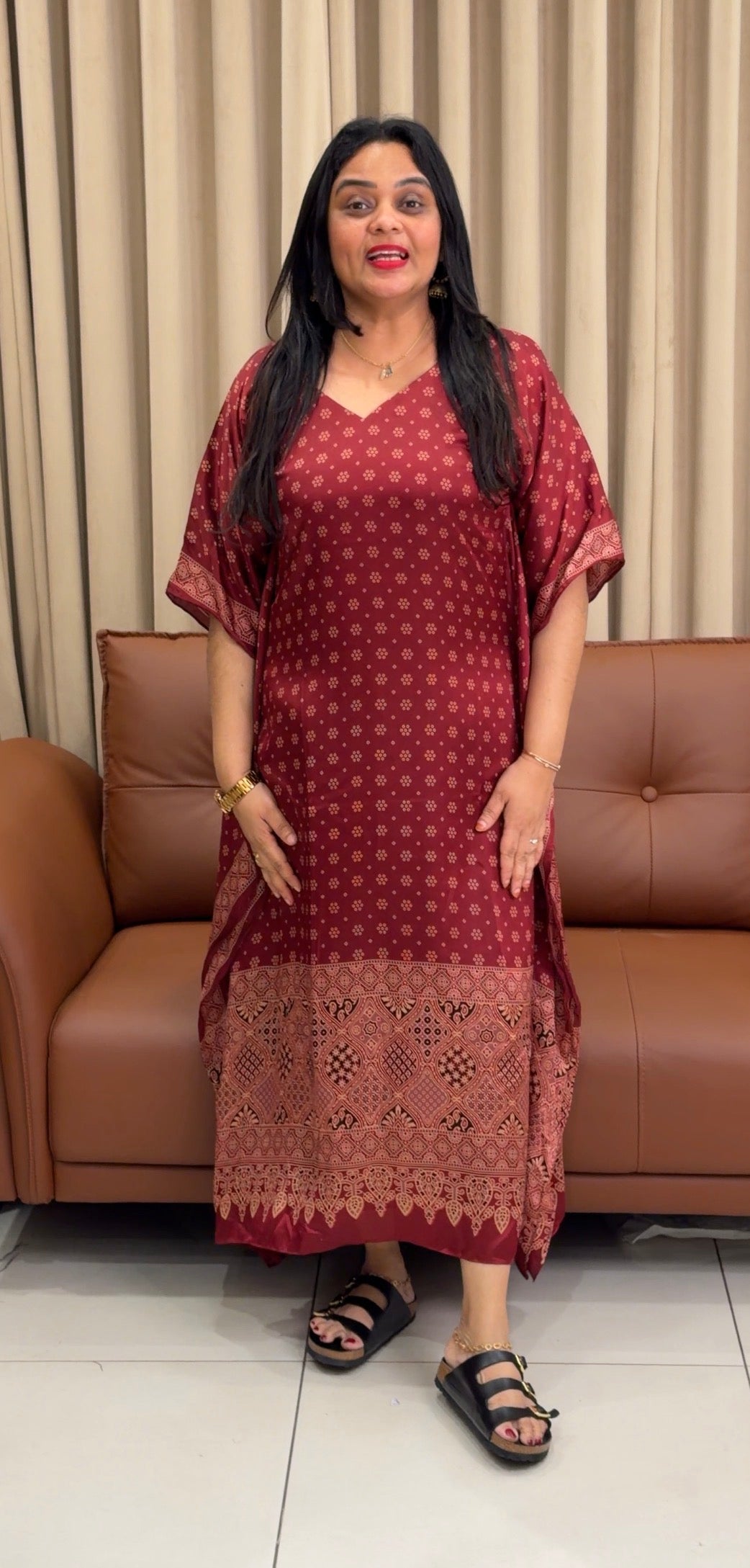 IHA'S IN-HOUSE AJRAKH PRINTED KAFTAN TOPS - IHA 33975
