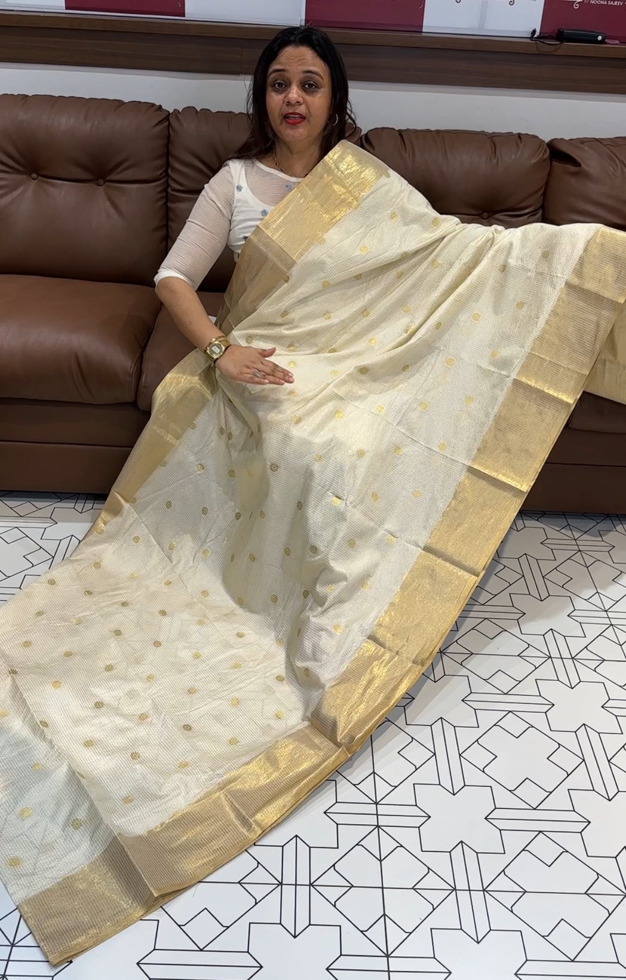 KERALA CREAM SEMI SILK SAREE - IHA 16173