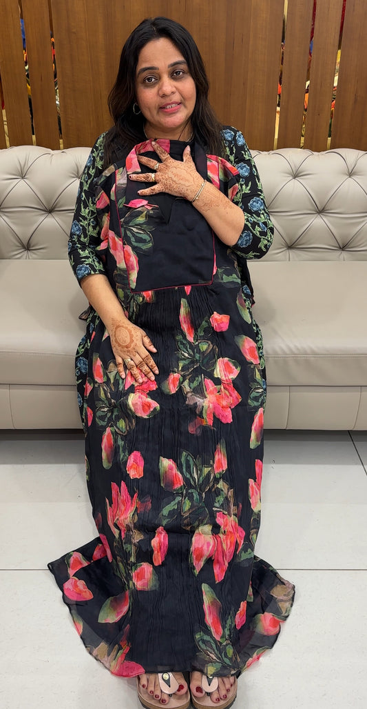 IHA'S IN-HOUSE PLATINUM CHIFFON PRINTED LONG TOPS - IHA 27426