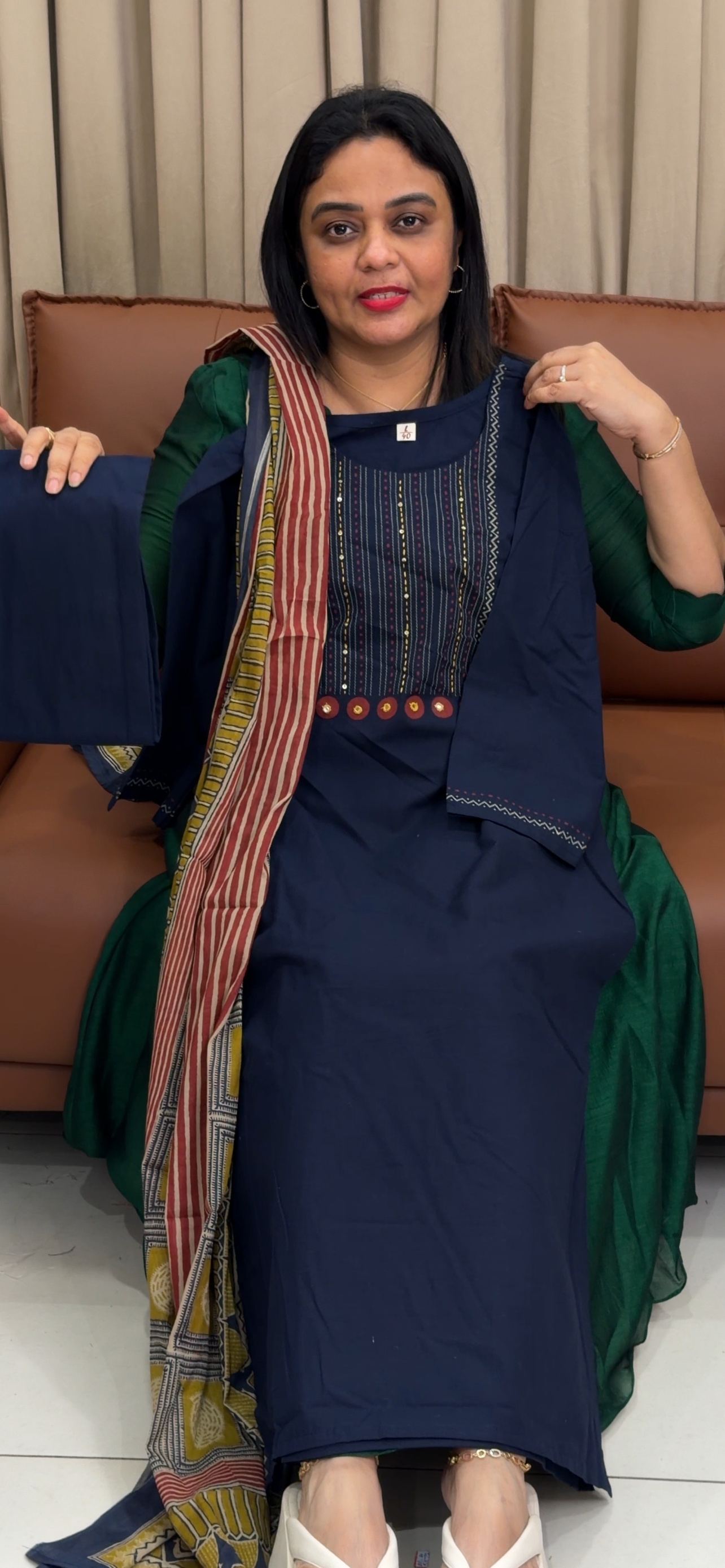 COTTON LONG SLITTED TOP, BOTTOM AND DUPATTA - IHA 33803