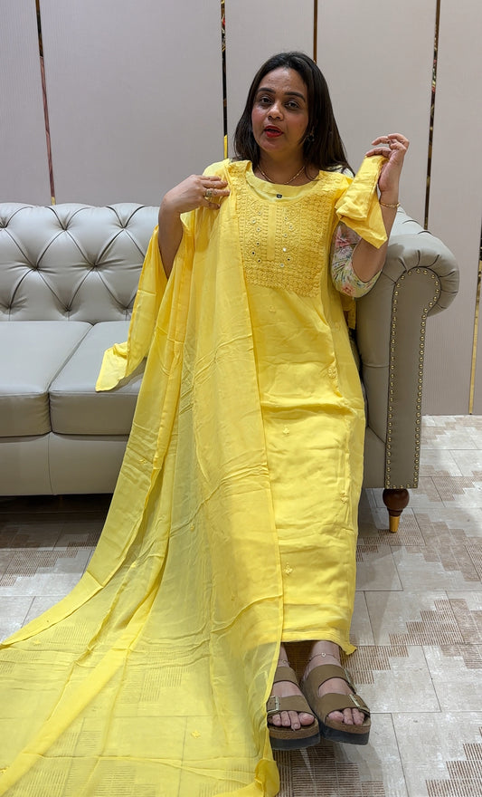 CHIKANKARI TOP, BOTTOM AND DUPATTA - IHA 21441