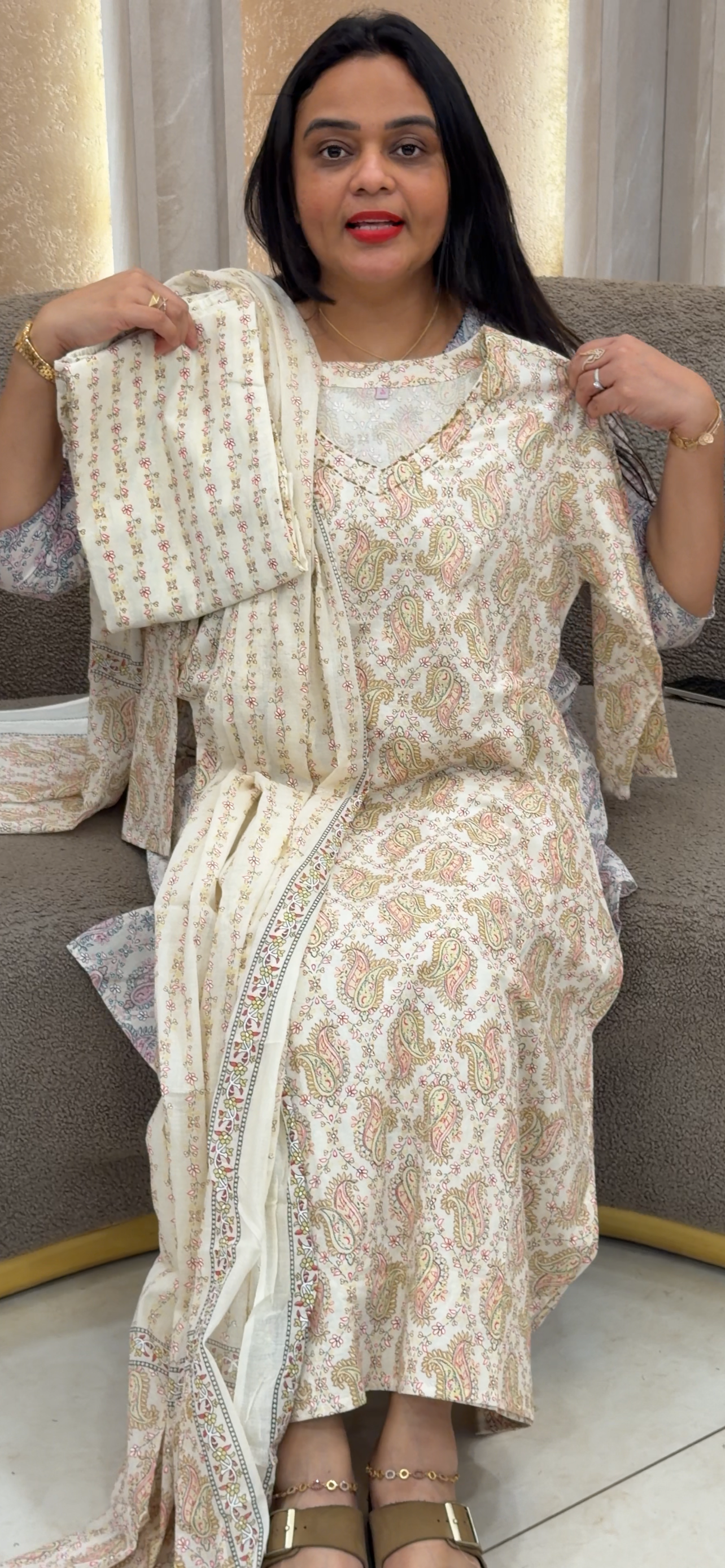 MUL CHANDERI TOP, BOTTOM AND DUPATTA - IHA 32848