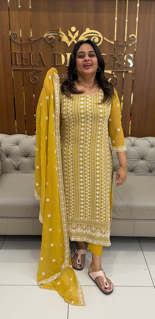 IHA'S IN-HOUSE CHIKANKARI TOP,BOTTOM AND DUPATTA - IHA 26861
