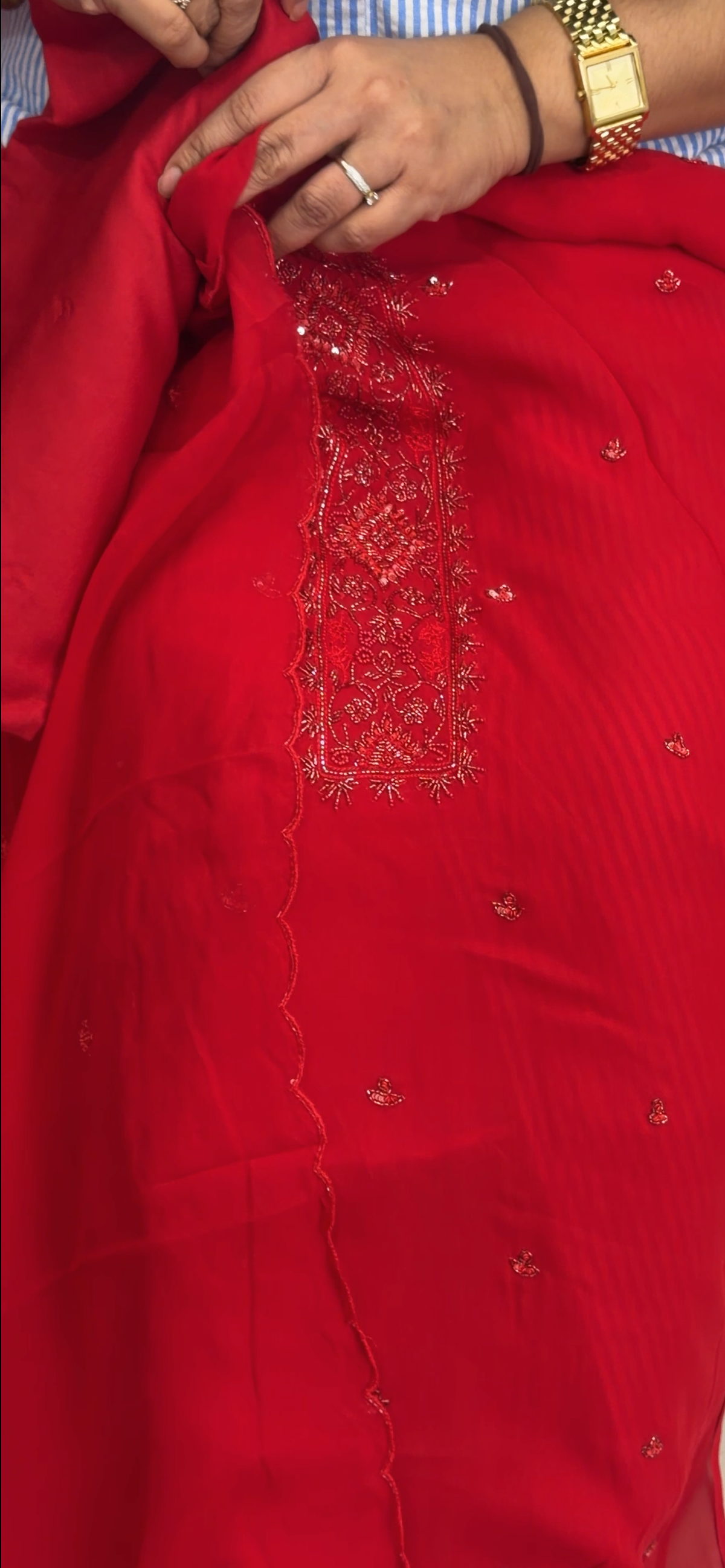 GEORGETTE HANDWORKED UNSTITCHED SALWAR SUITS - IHA 35931