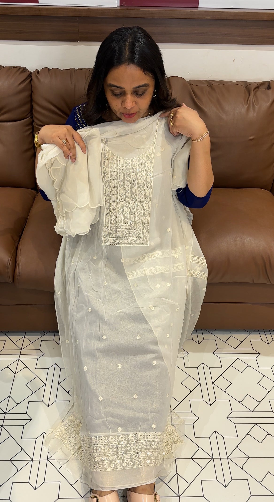 LUCKNOWI CHIKANKARI UNSTITCHED SALWAR SUITS - IHA 28084