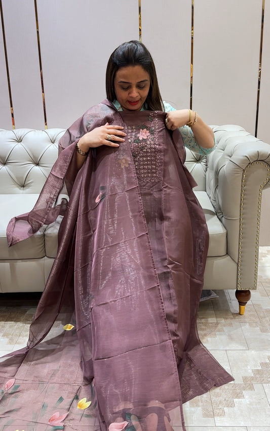 SHIMMER CHIFFON UNSTITCHED SALWAR SUITS - IHA 21710