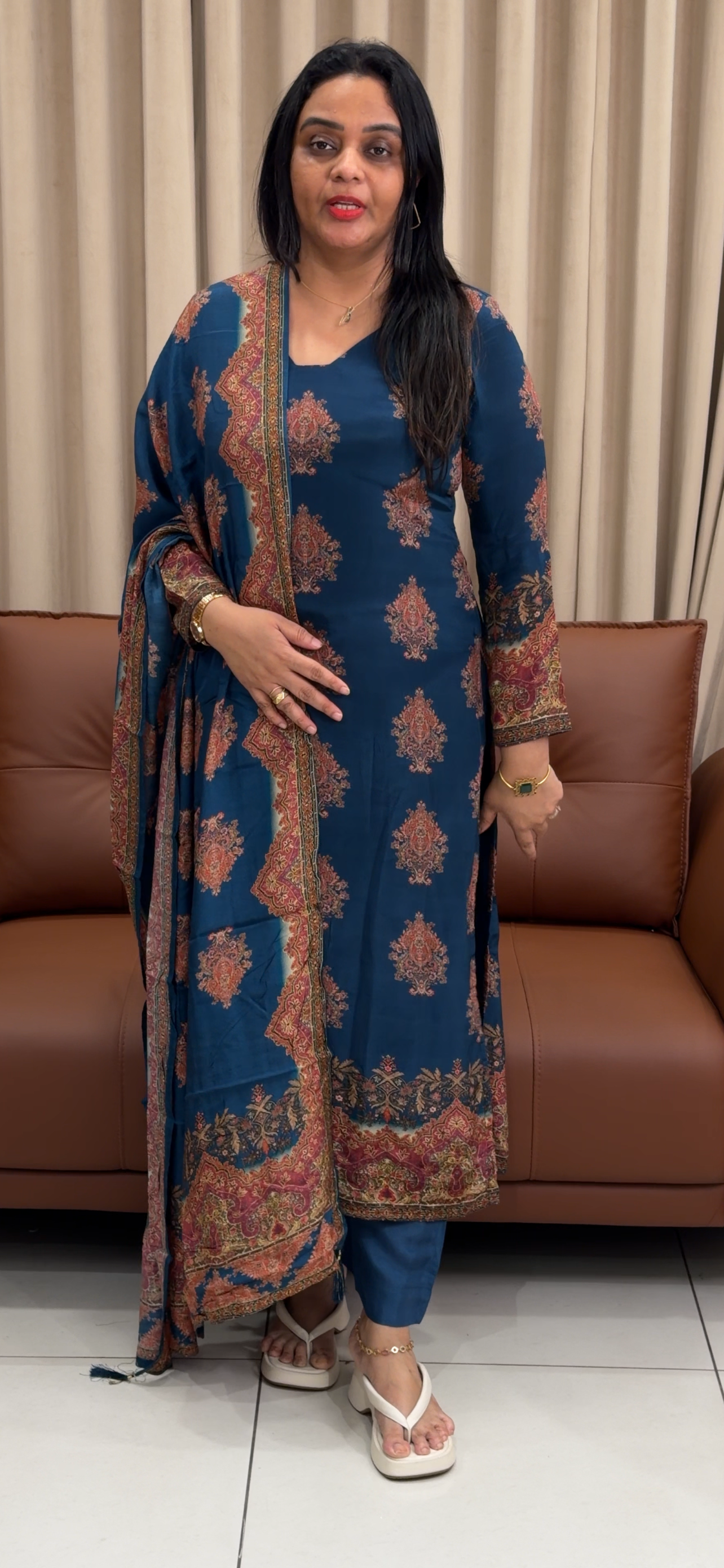 PRINTED CRAPE UNSTITCHED SALWAR SUITS - IHA 33529