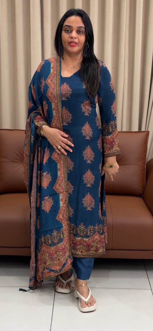 PRINTED CRAPE UNSTITCHED SALWAR SUITS - IHA 33580