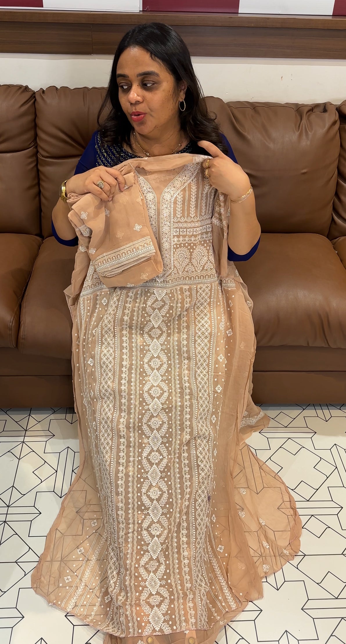 LUCKNOWI CHIKANKARI UNSTITCHED SALWAR SUITS - IHA 28084