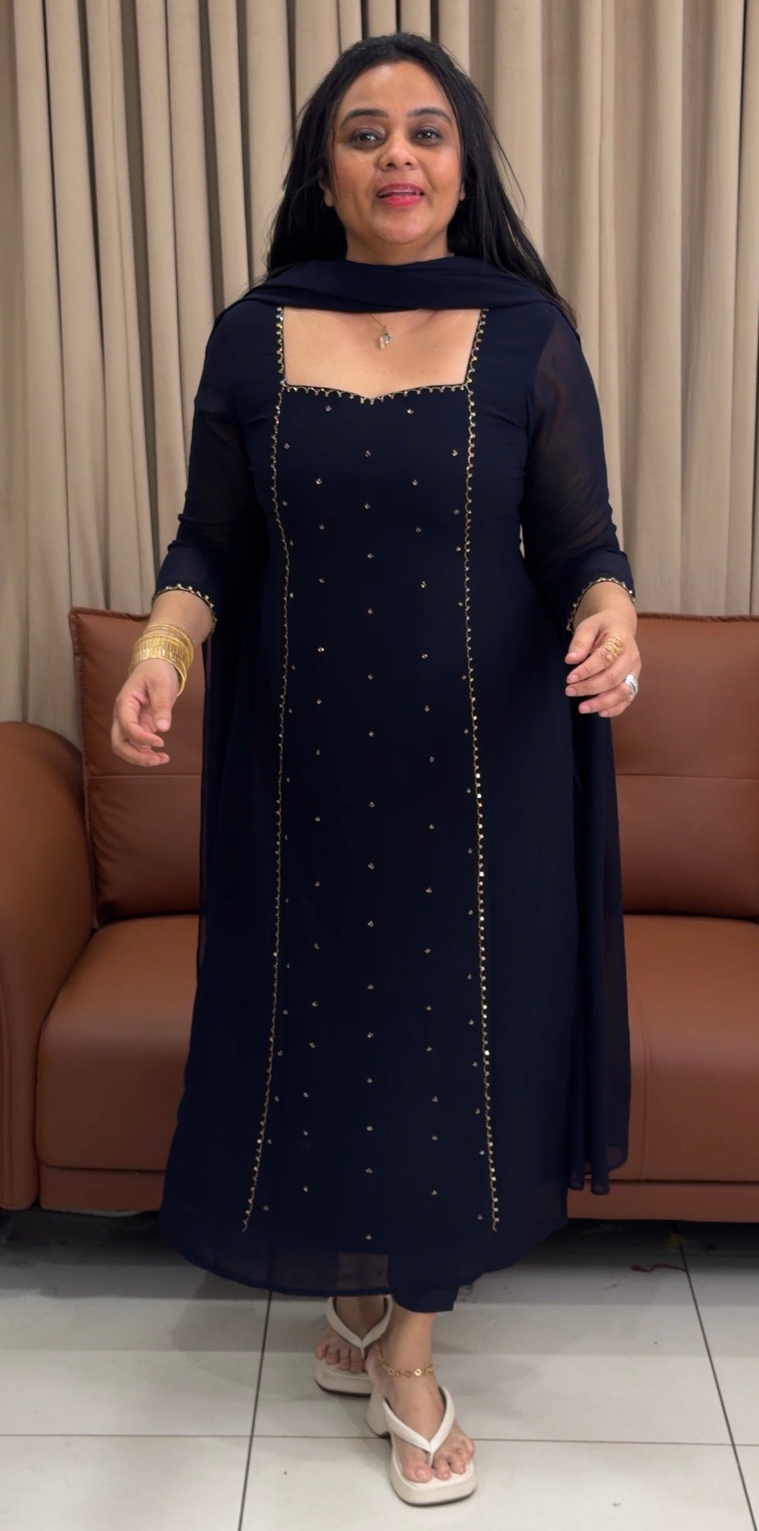 IHA'S IN-HOUSE GEORGETTE TOP,BOTTOM AND DUPATTA  - IHA 34963