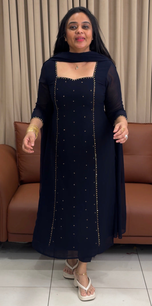 IHA'S IN-HOUSE GEORGETTE TOP,BOTTOM AND DUPATTA  - IHA 34963