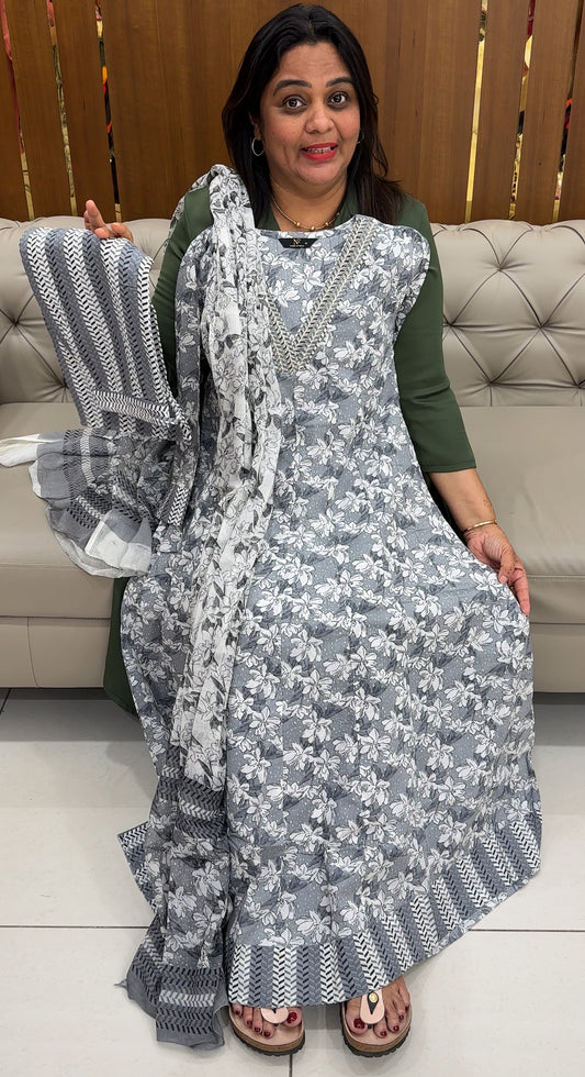 COTTON PRINTED TOP, BOTTOM AND DUPATTA - IHA 27580