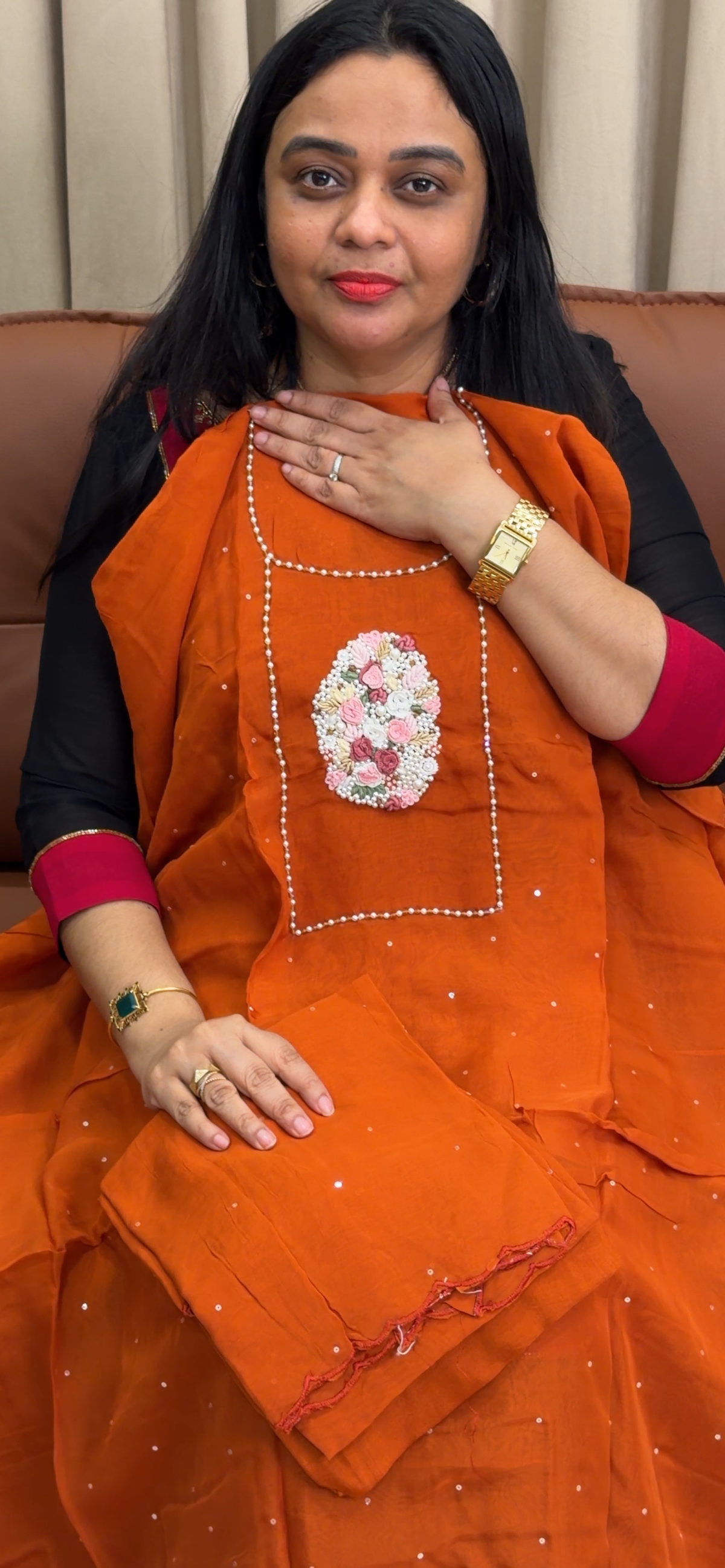 HANDWORKED UNSTITCHED SALWAR SUITS - IHA 35420