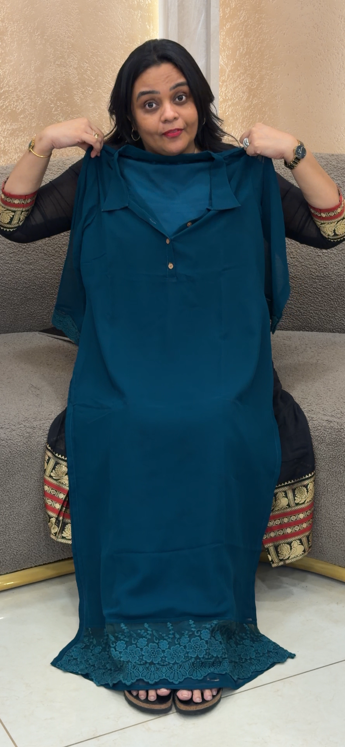 IN-HOUSE GEORGETTE LONG SLITTED TOPS - IHA 35176