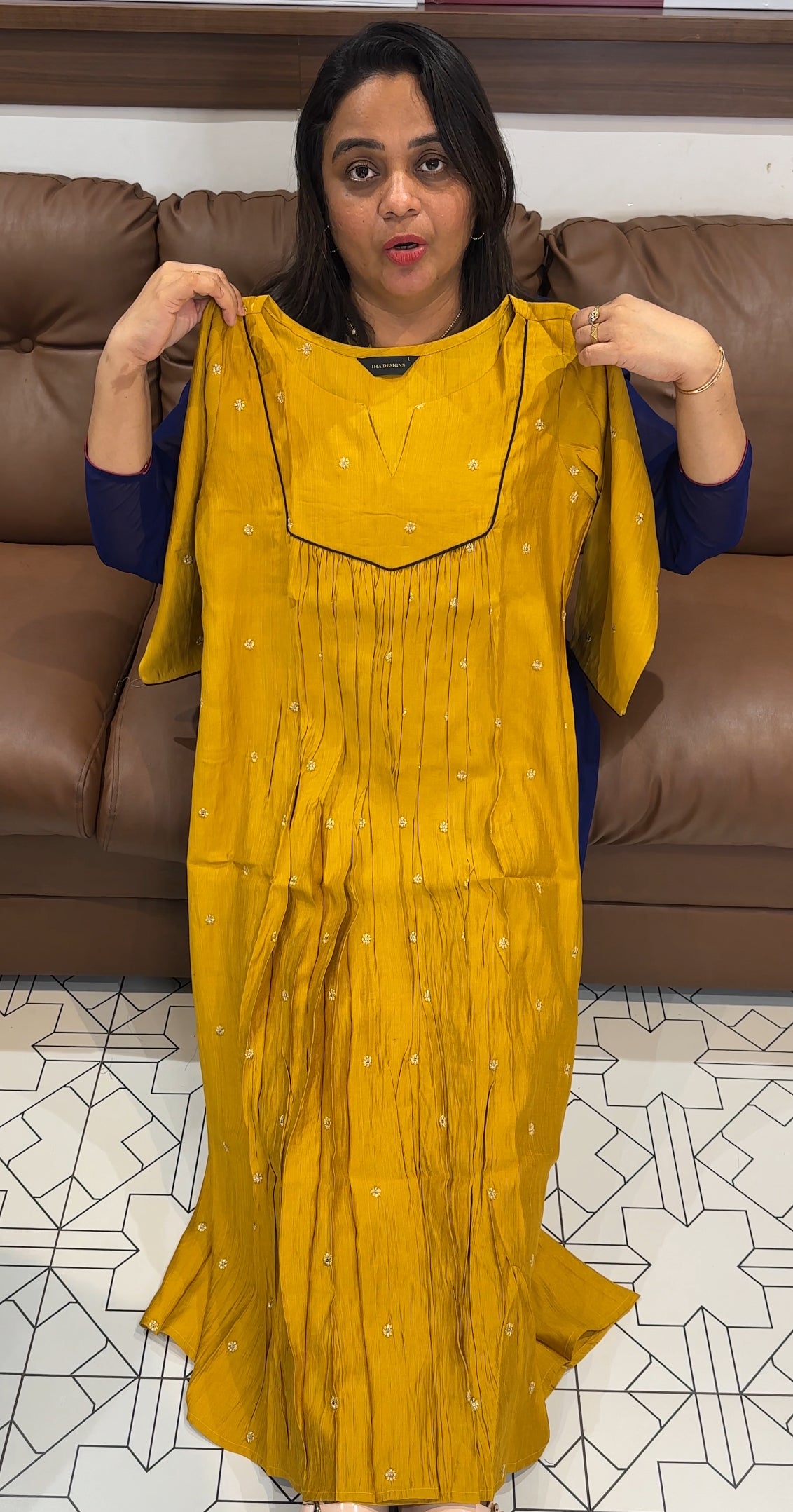 SEMI RAW SILK LONG A-LINE TOPS - IHA 29389