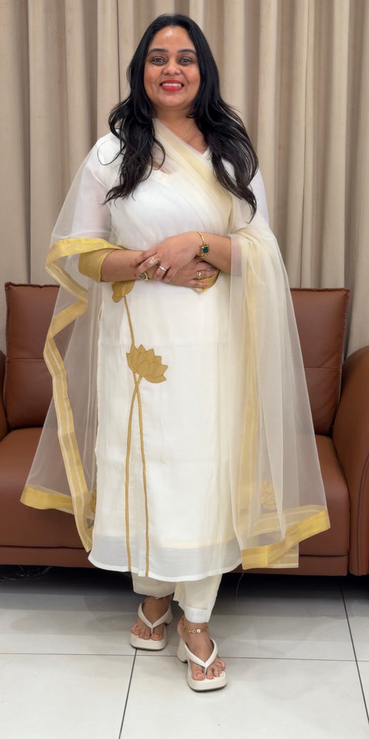 IHA'S IN-HOUSE MUL CHANDERI TOP,BOTTOM AND DUPATTA  - IHA 33447