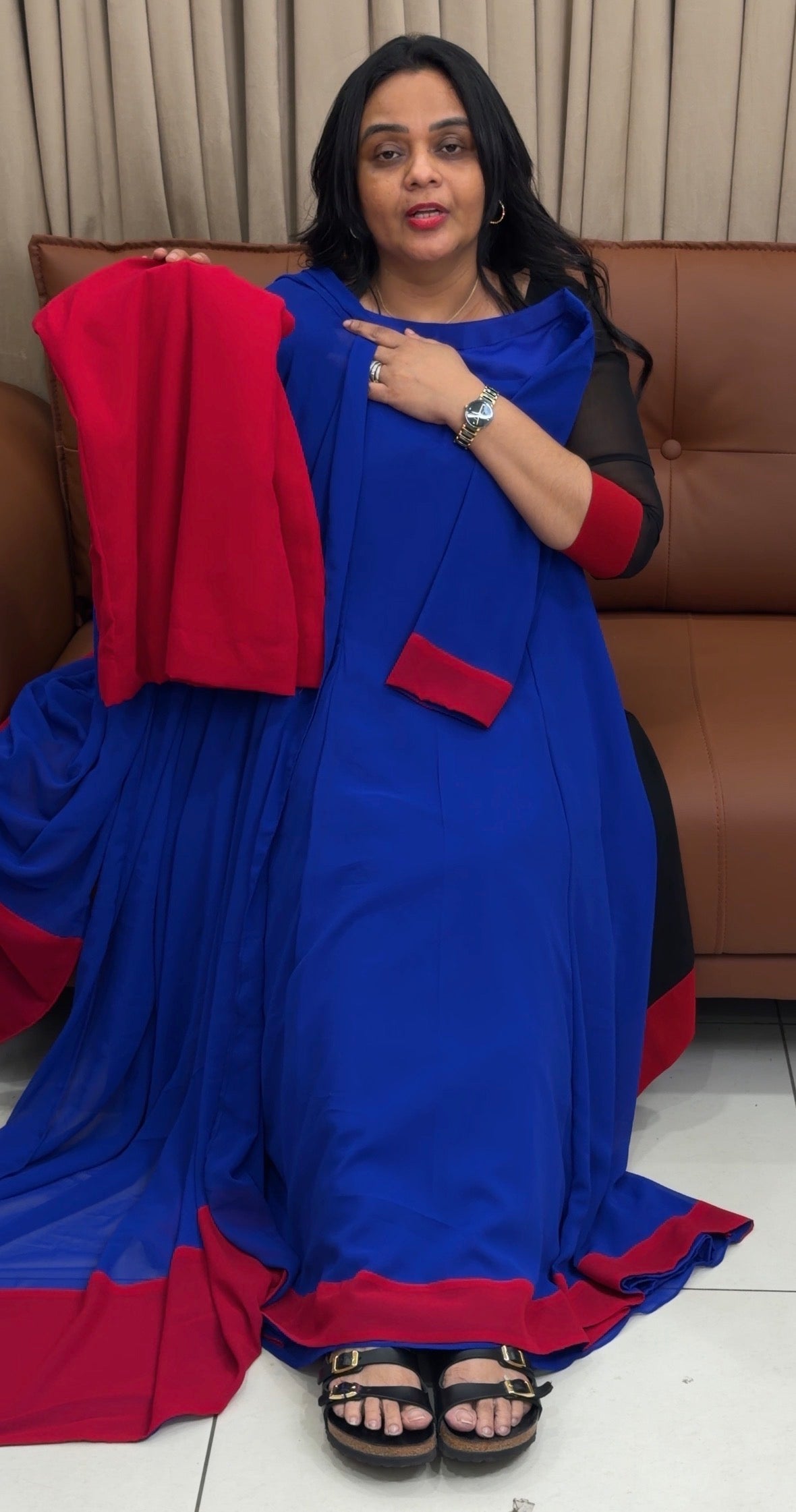 IHA'S IN-HOUSE GEORGETTE SLITTED TOP,BOTTOM  AND DUPATTA - IHA 35031