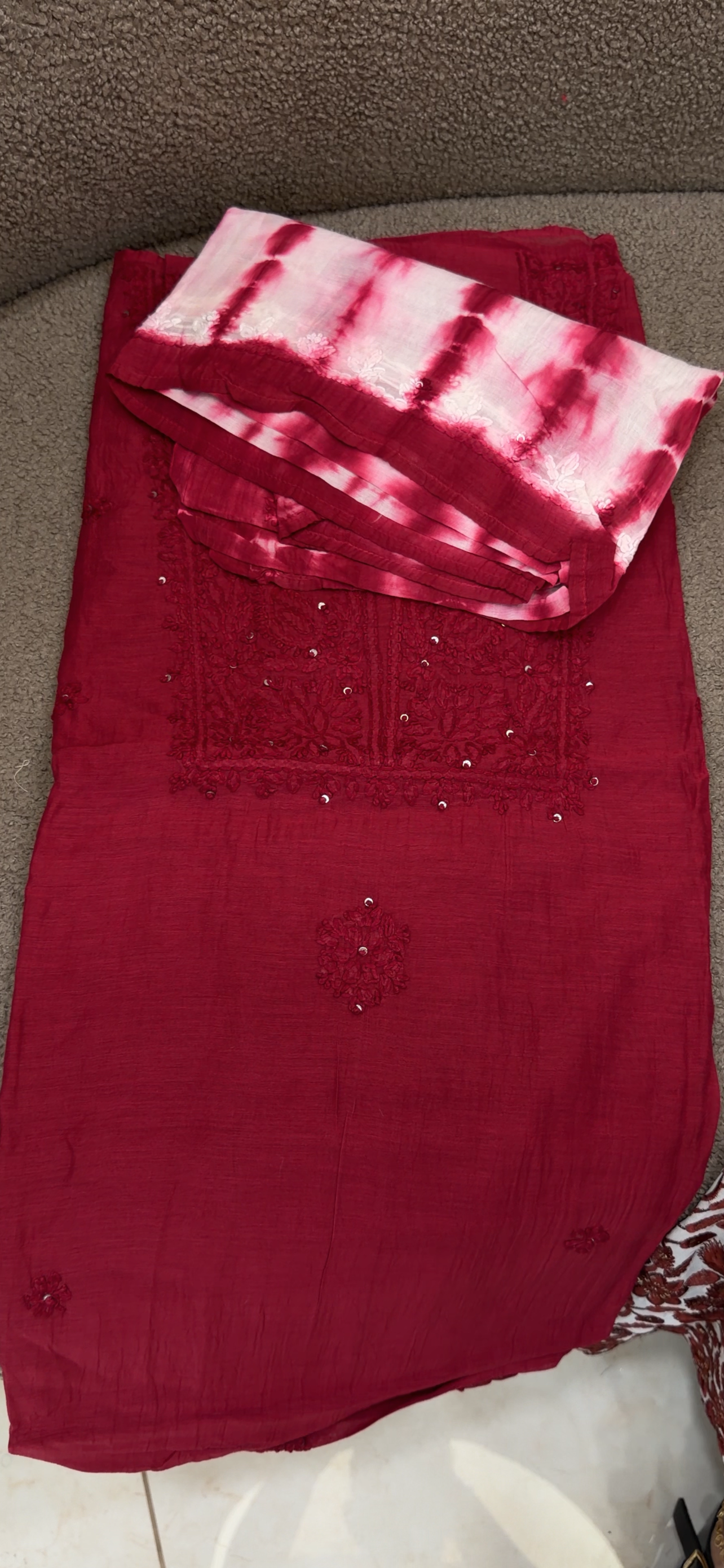 MUL CHANDERI CHIKANKARI UNSTITCHED SALWAR SUITS - IHA 34348