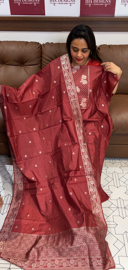 SEMI BANARASI UNSTITCHED SALWAR SUITS- IHA 23497