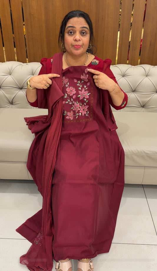 SEMI MALAI CHANDERI UNSTITCHED SALWAR SUITS - IHA 27630