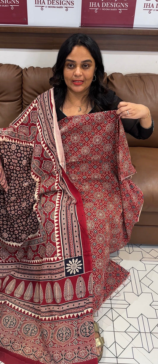 AJRAKH PRINTED UNSTITCHED SALWAR SUITS - IHA 31314