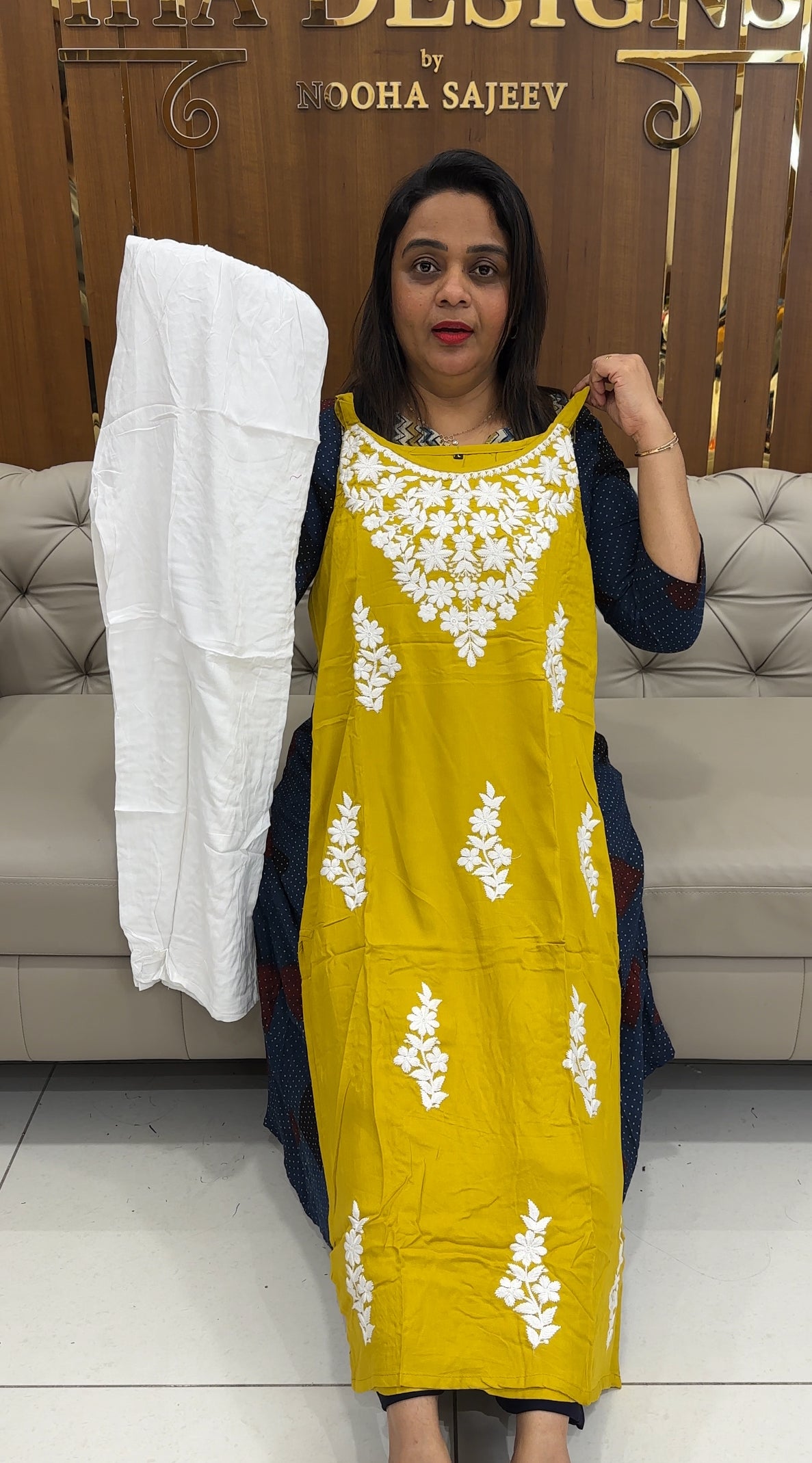 COTTON RAYON CHIKANKARI TOP AND BOTTOM - IHA 25379