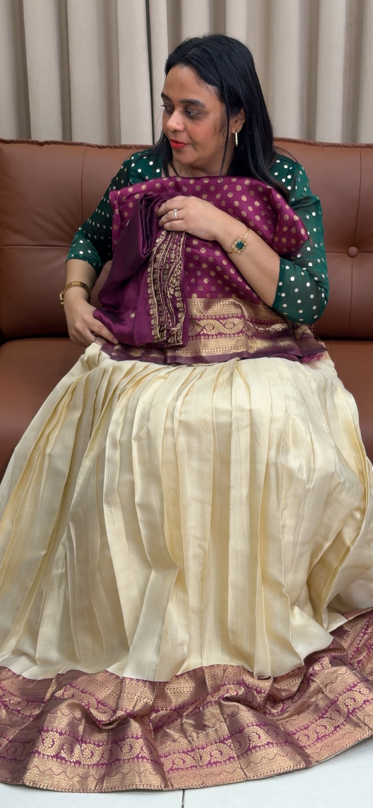 SILK BROCADE SEMI STITCHED DHAVANI - IHA 33598