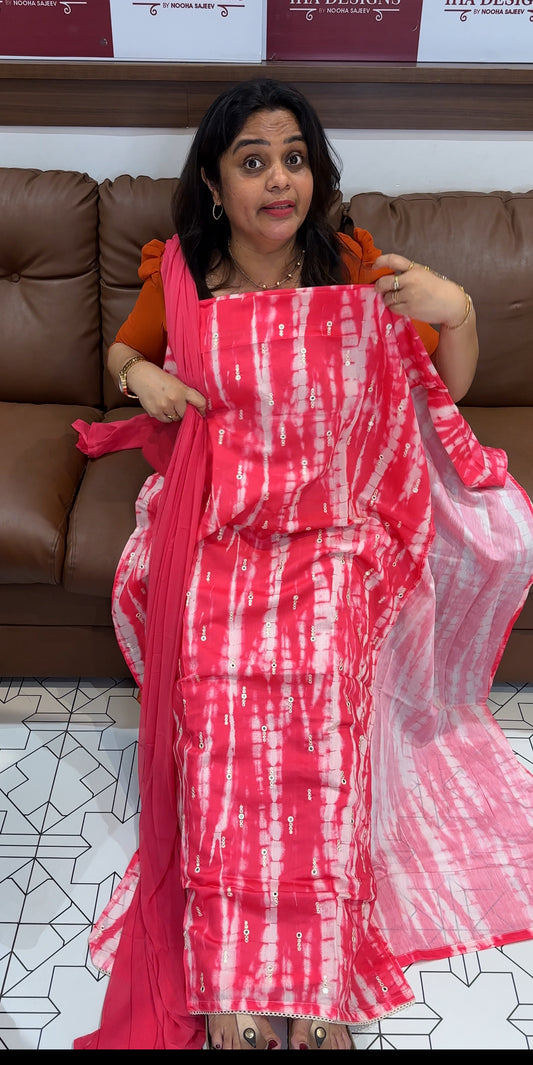 MUL CHANDERI UNSTITCHED SALWAR SUITS - IHA 26449