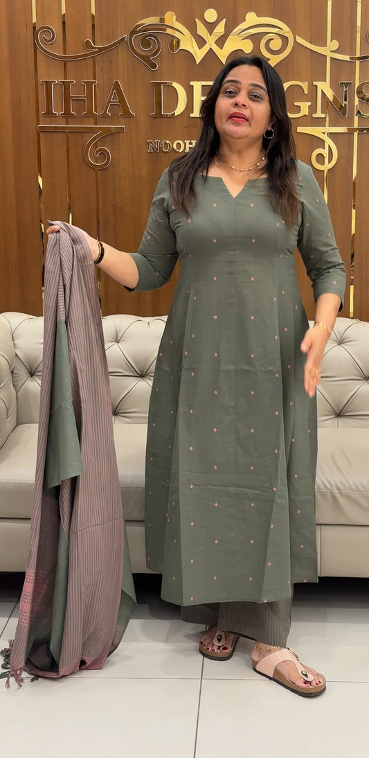 IHA'S IN-HOUSE COTTON ALINE TOP,BOTTOM AND DUPATTA - IHA 27591