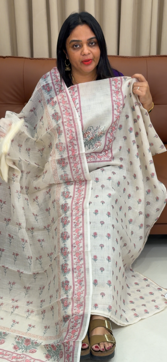 COTTON LINEN UNSTITCHED SLAWRA SUITS - IHA 33685