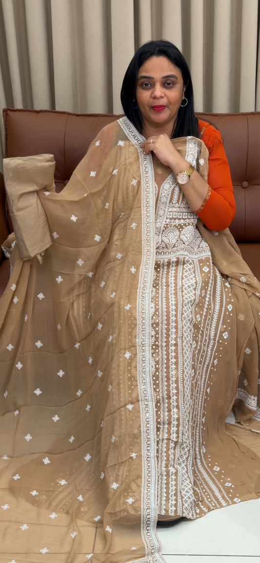 CHIKANKARI UNSTITCHED SALWAR SUITS - IHA 34265