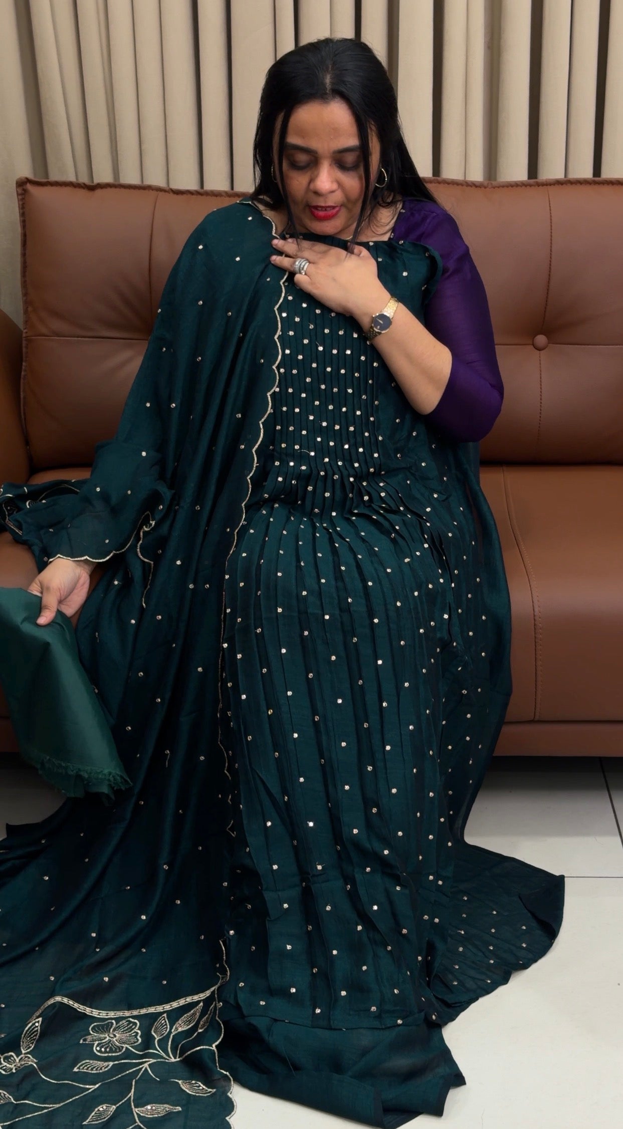 FORWARD SEMI RAW SILK ALINE TOP,BOTTOM AND DUPATTA - IHA 34671