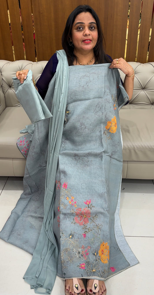 PRINTED LINEN UNSTITCHED SALWAR SUITS - IHA 27569