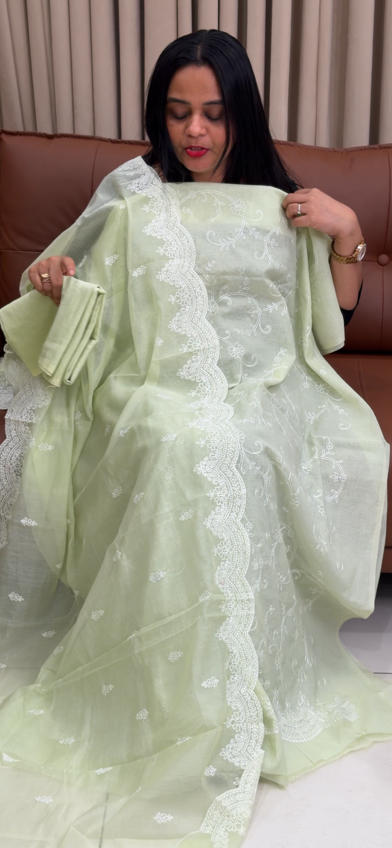 MUL CHANDERI UNSTITCHED SALWAR SUITS - IHA 34719