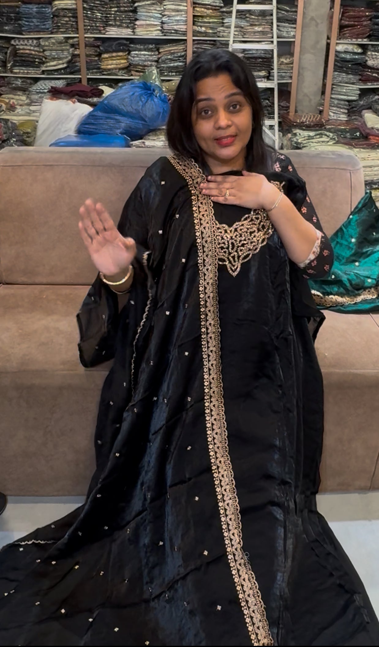 VELVET ORGANZA UNSTITCHED SALWAR SUITS - IHA 25253