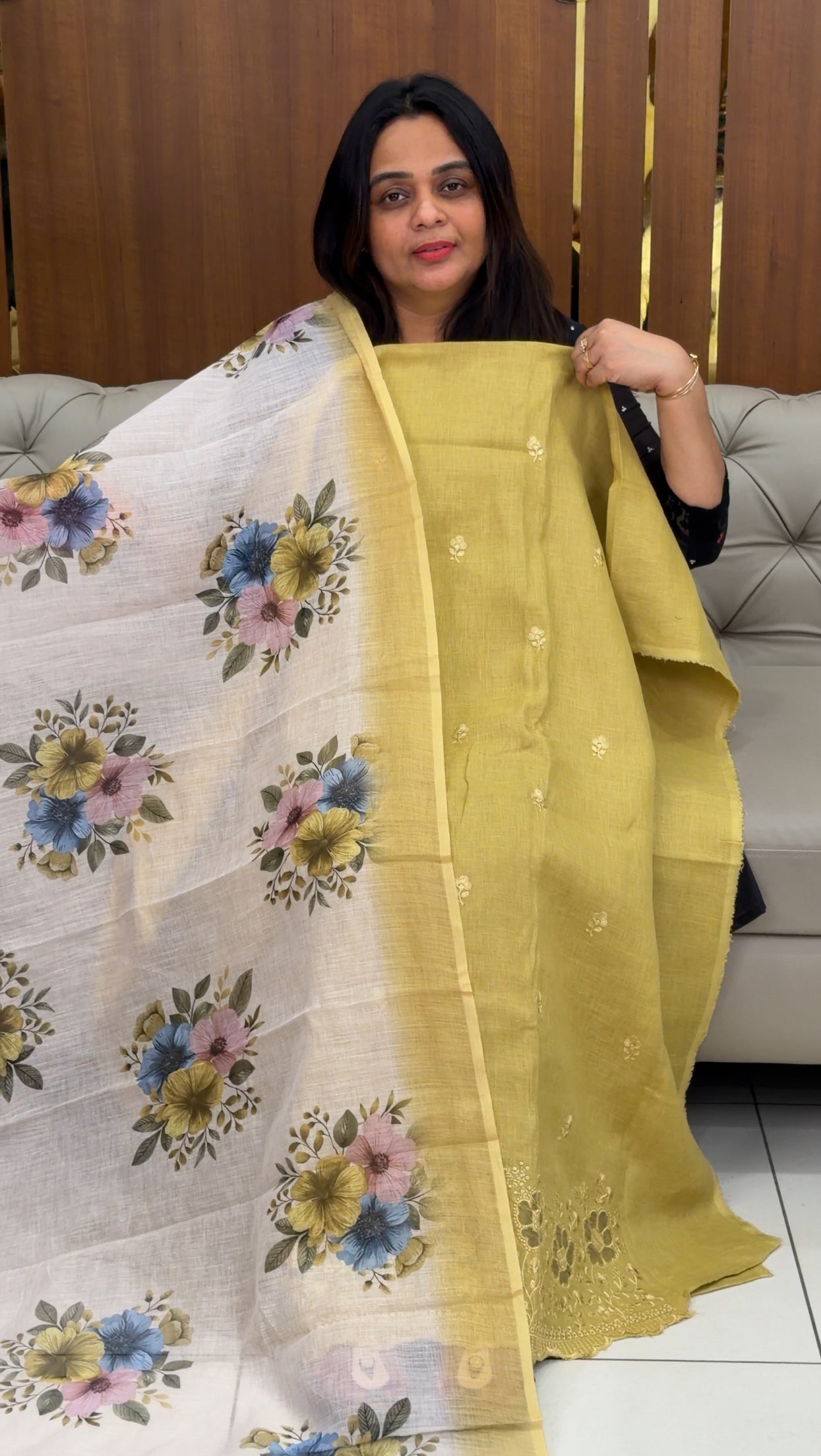 COTTON LINEN UNSTITCHED SALWAR SUITS - IHA 29132