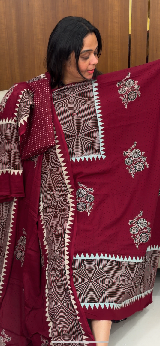 COTTON AJRAKH UNSTITCHED SALWAR SUITS - IHA 29189