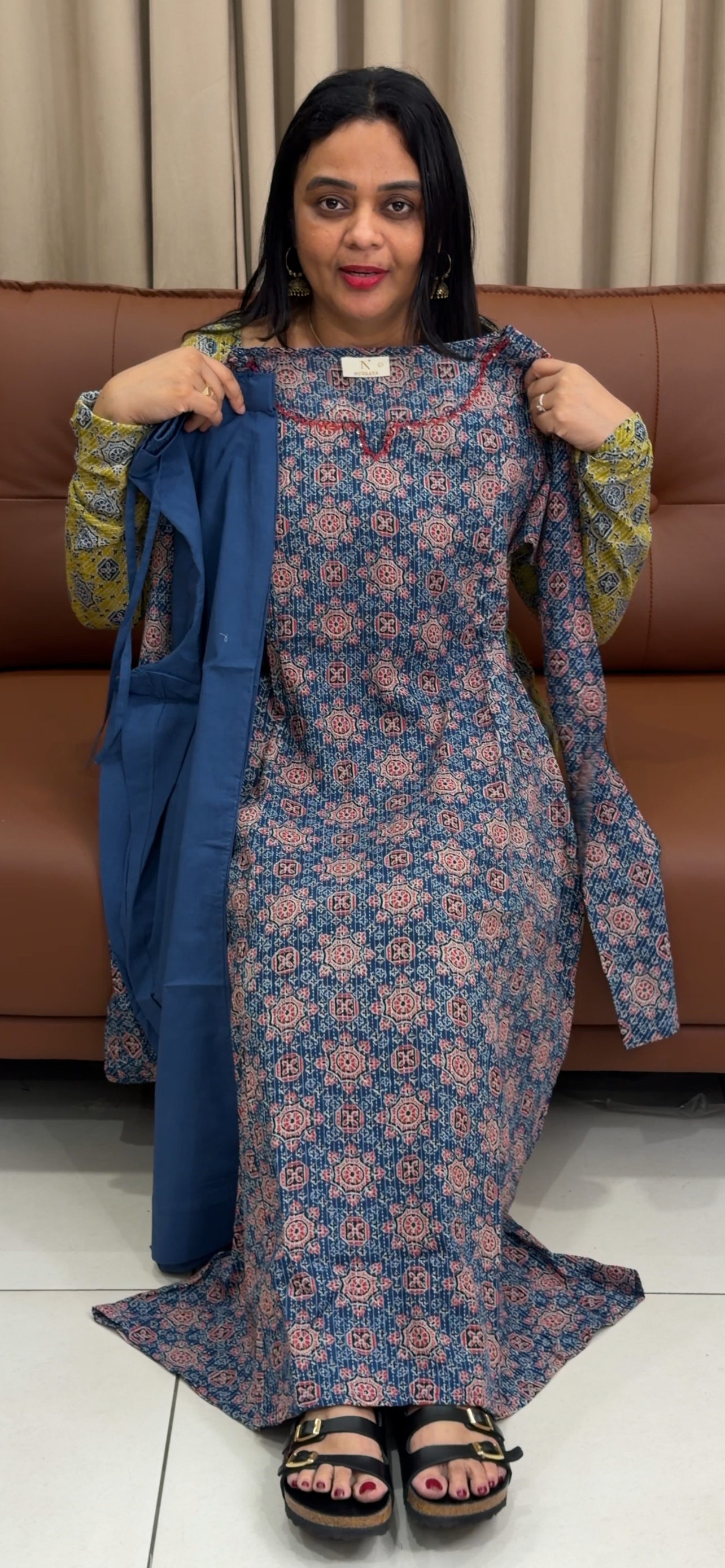PRINTED COTTON ALINE TOP AND BOTTOM - IHA 34022