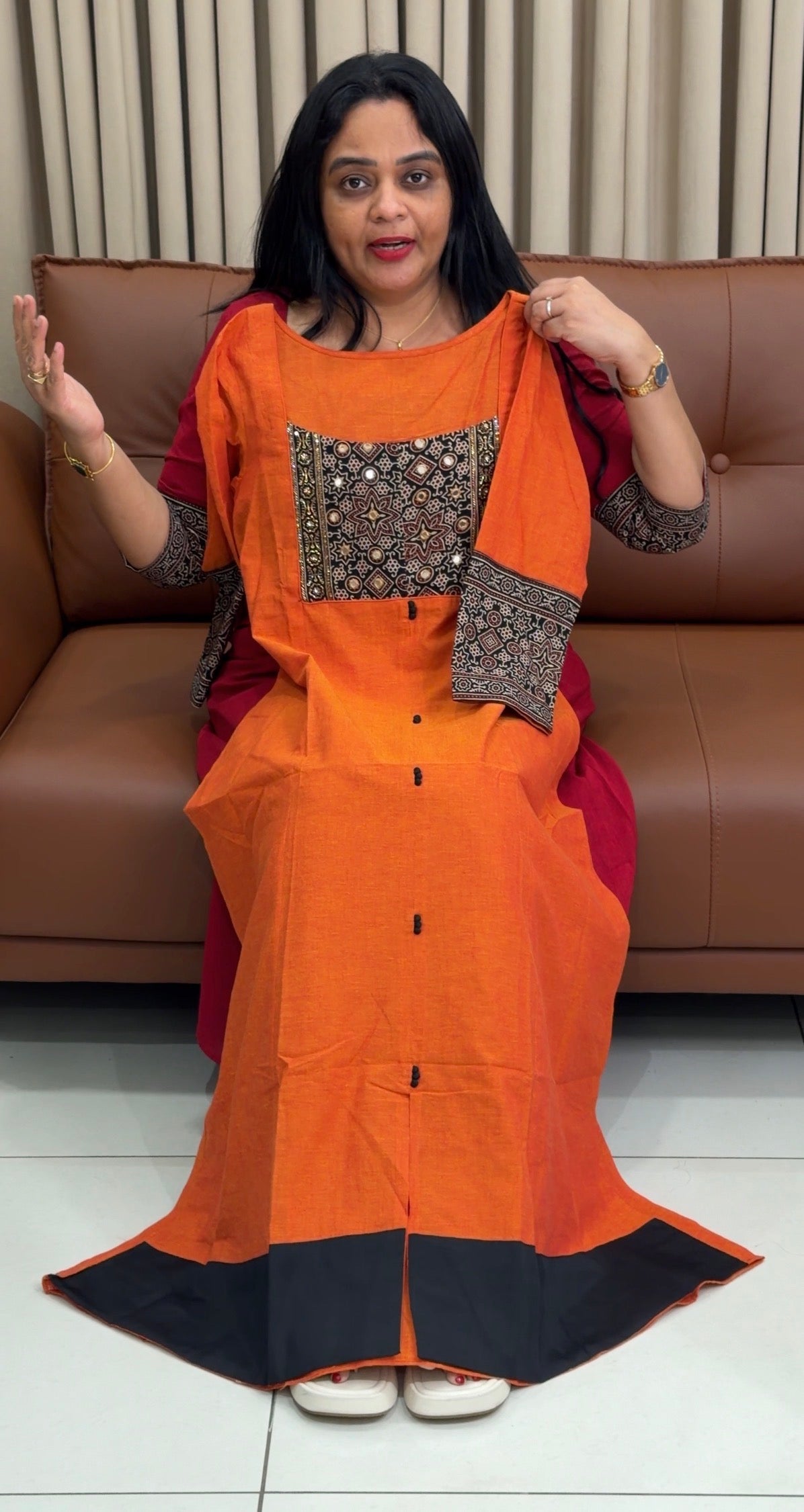 IHA'S IN-HOUSE HANDLOOM COTTON SLITTED  TOPS - IHA 34458