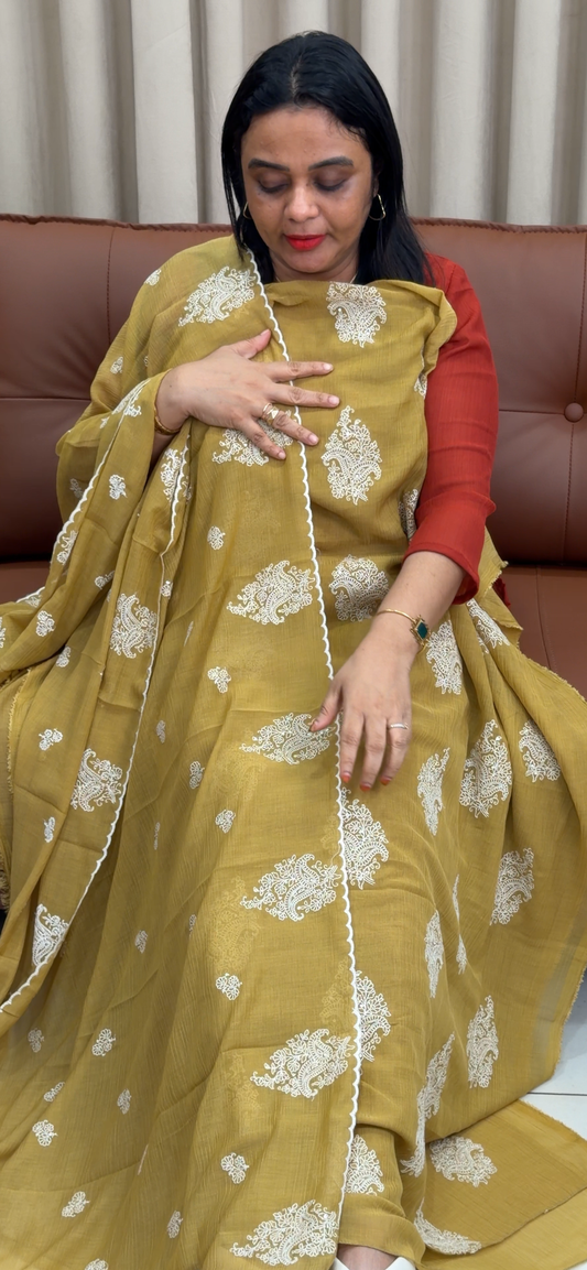 MUL CRUSHED UNSTITCHED SALWAR SUITS - IHA 33539