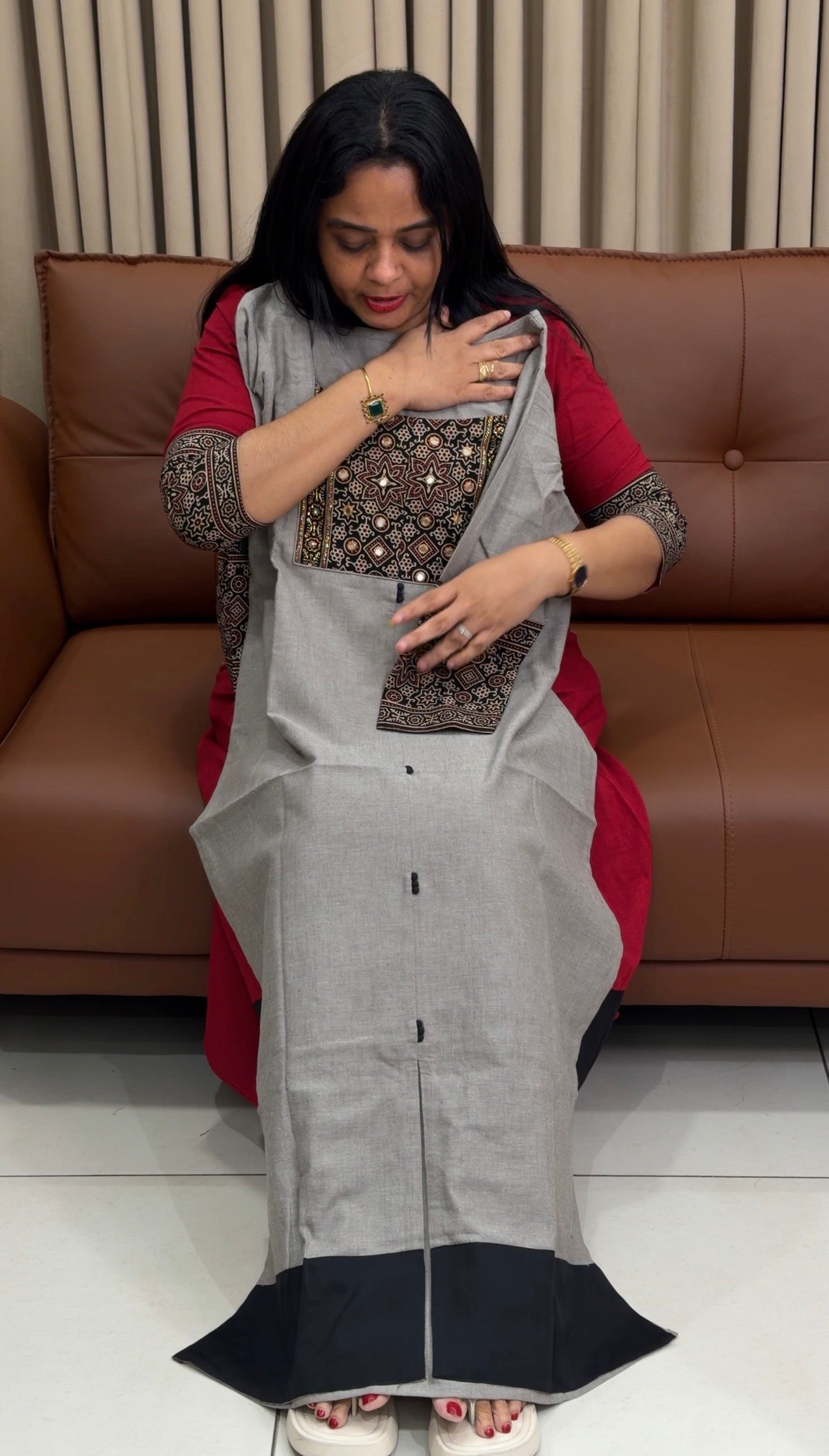 IHA'S IN-HOUSE HANDLOOM COTTON SLITTED  TOPS - IHA 34458