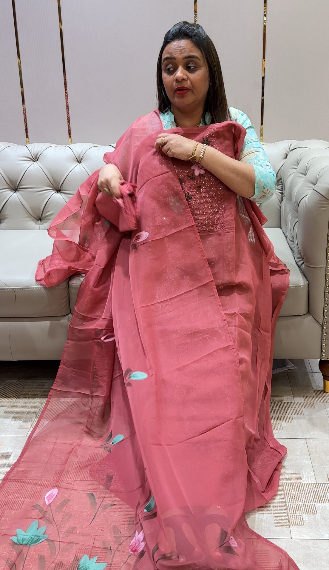 SHIMMER CHIFFON UNSTITCHED SALWAR SUITS - IHA 21710