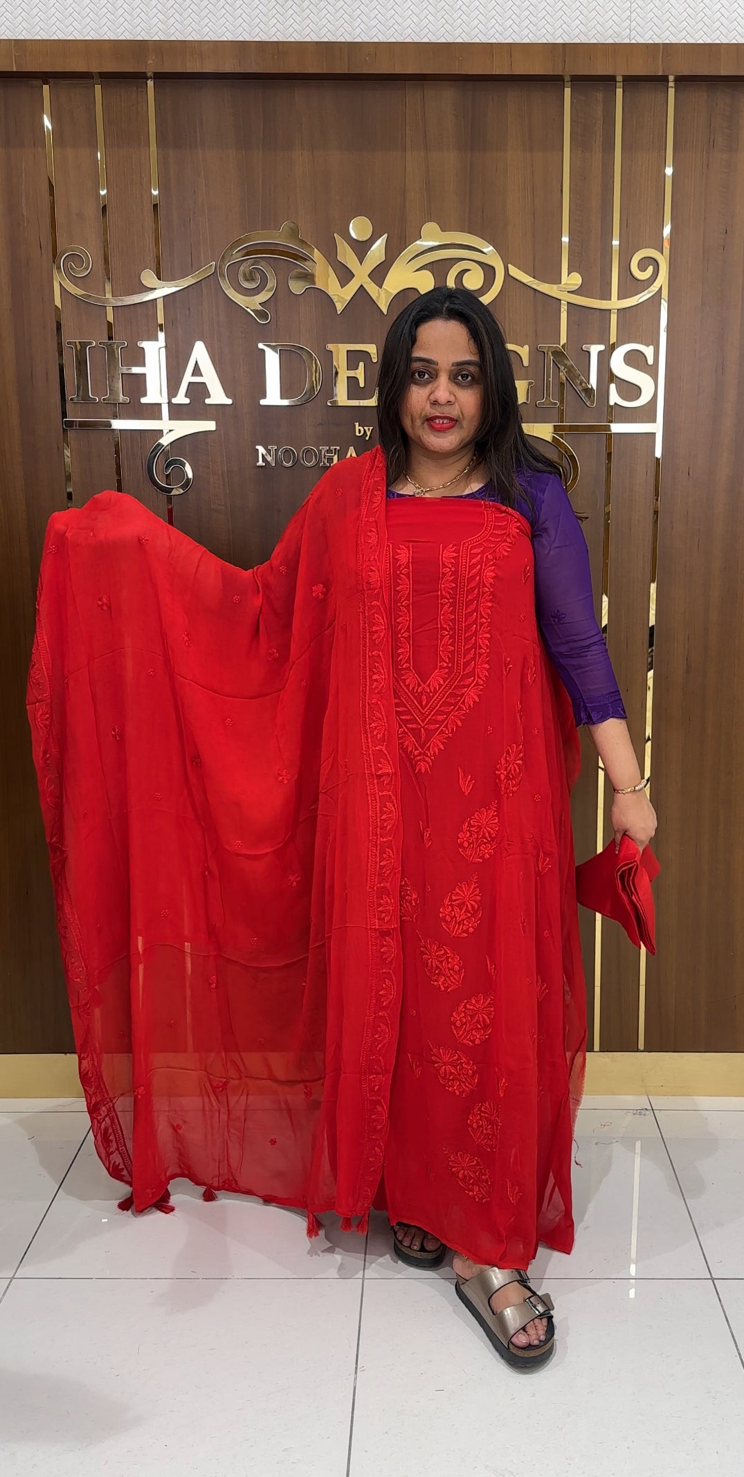 LUCKNOWI CHIKANKARI UNSTITCHED SALWAR SUITS - IHA 22923