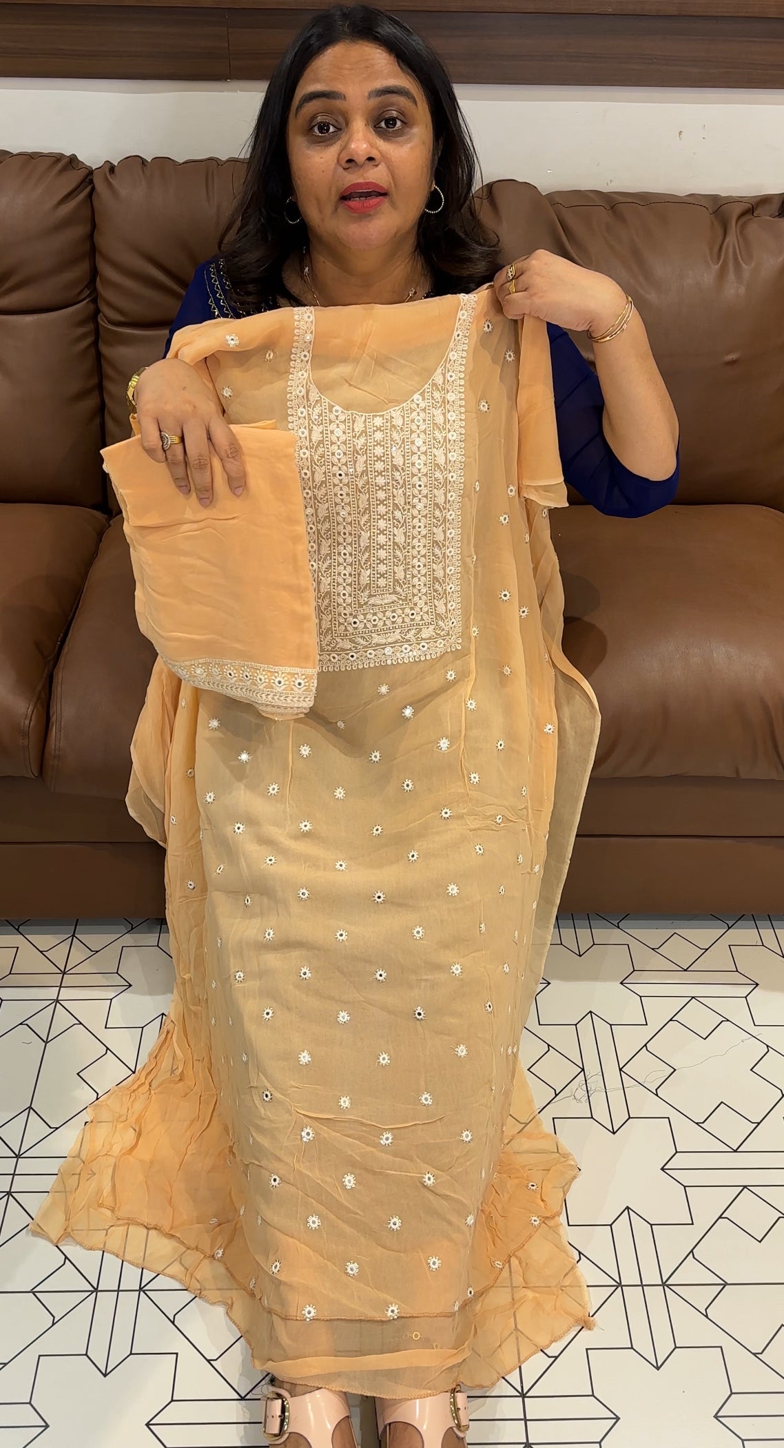 LUCKNOWI CHIKANKARI UNSTITCHED SALWAR SUITS - IHA 28084