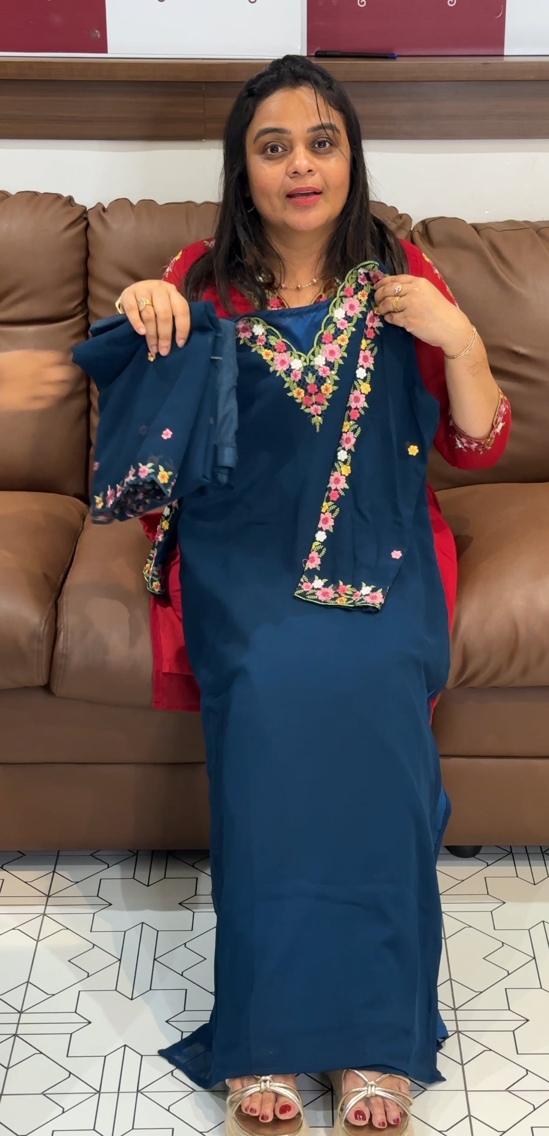 FAUX GEORGETTE TOP,BOTTOM AND DUPATTA - IHA 27757