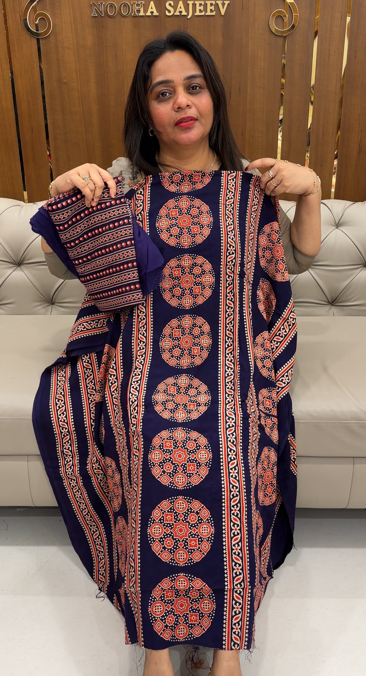COTTON RAYON AJRAKH UNSTITCHED SALWAR SUITS - IHA 25825