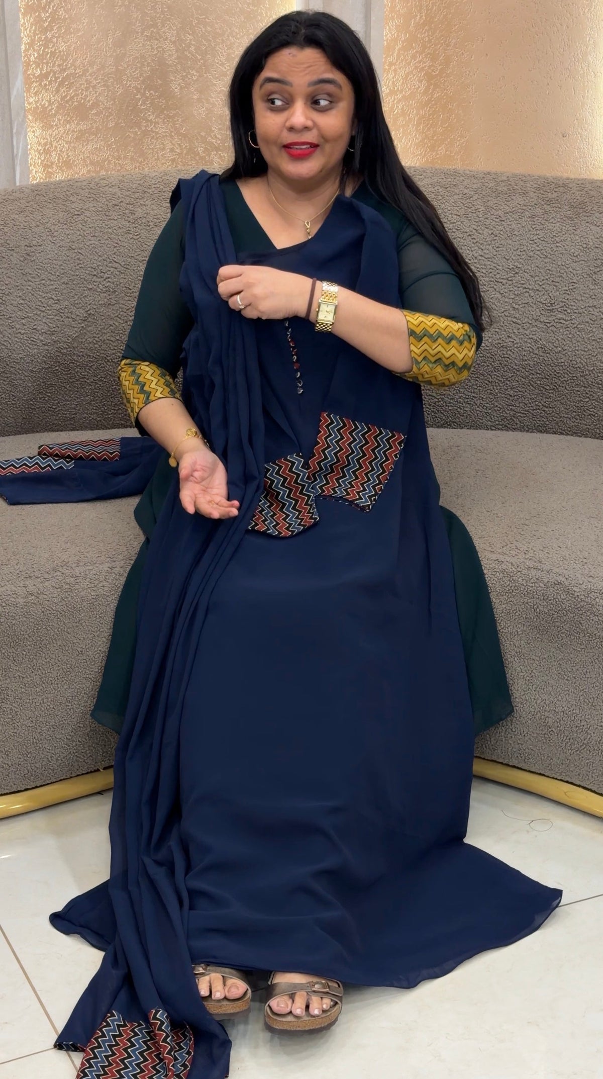 IHA'S IN-HOUSE FAUX GEORGETTE SLITTED TOP AND DUPATTA - IHA 35947